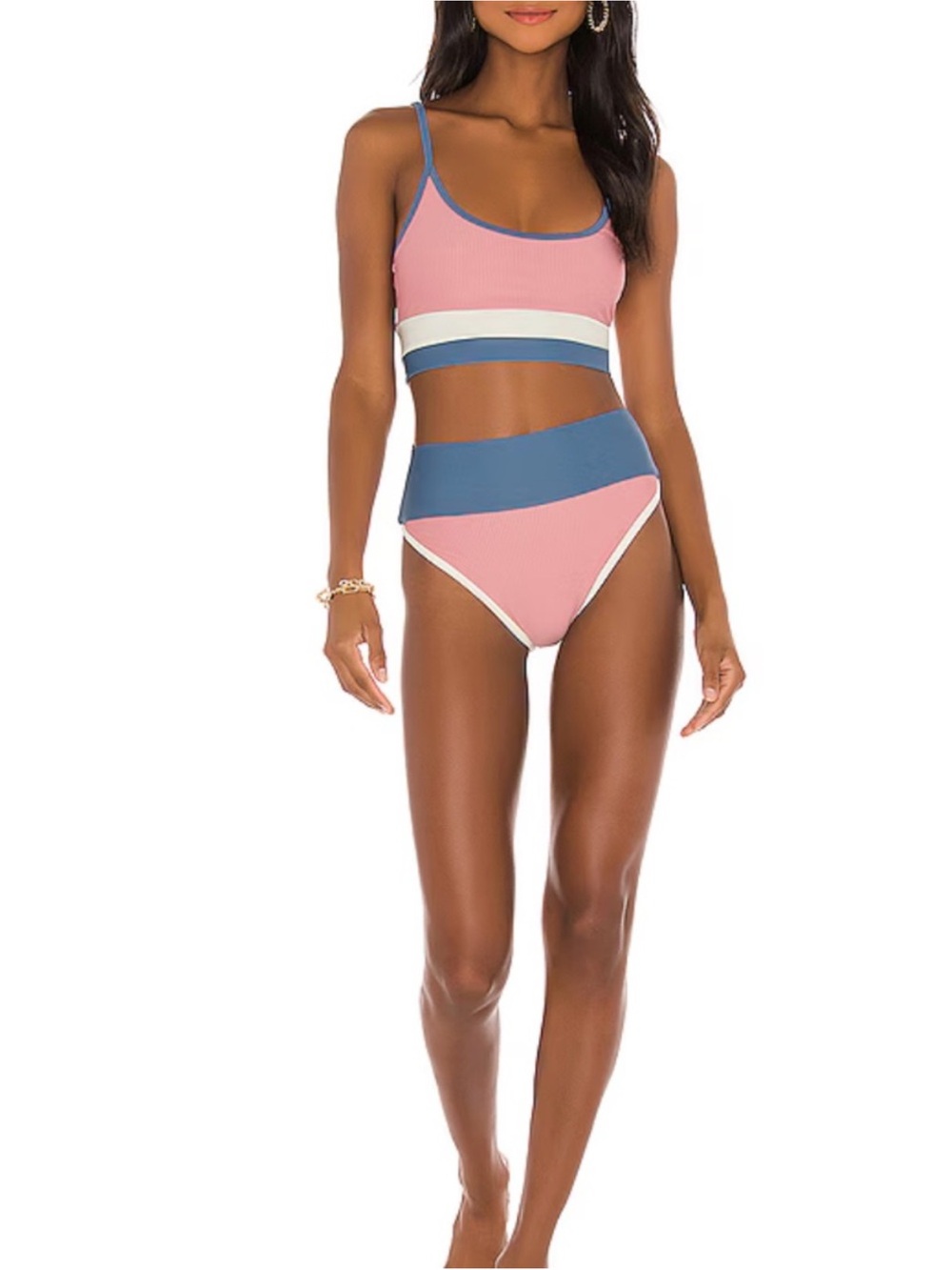 Bikini Set: Beach Riot Pink, Blue & White Ribbed Colorblock - Picture 4 of 8